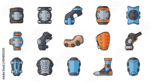 Assorted Collection of Colorful Protective Knee and Elbow Pads.