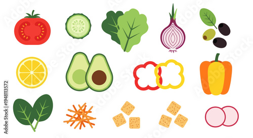 Fresh salad ingredients isolated on white