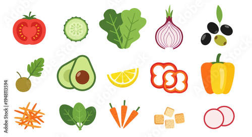 Fresh vegetables and fruits isolated illustration