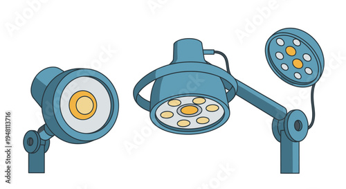 Three medical examination lights with adjustable arms and LED bulbs.