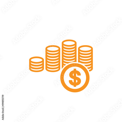 vector flat design outline of stack of money coins, financial curve symbol