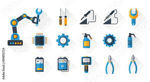 Collection of Flat Design Industrial and Engineering Icons.