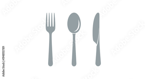 Gray Fork Spoon and Knife Cutlery Set Illustration.