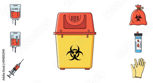 Medical Waste Bin and Supplies for Hazardous Disposal.