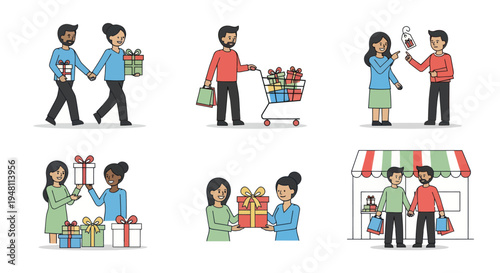 Diverse People Shopping Exchanging Gifts and Enjoying Shopping Experiences.