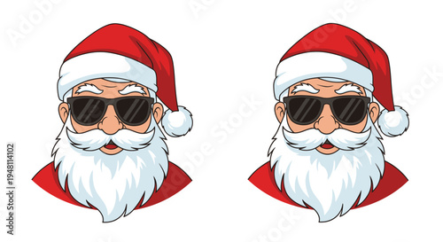 Cool Santa Claus Heads with Sunglasses Festive Holiday Cartoon Characters.