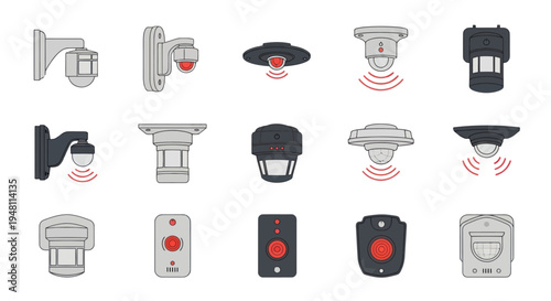 Collection of Security Sensors and Detectors Illustrations.
