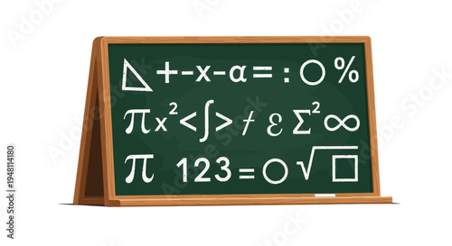 Green Chalkboard Displaying Mathematical Equations and Symbols.