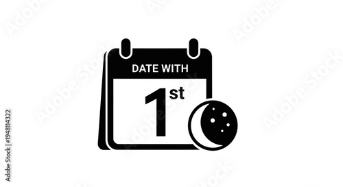 Black and white calendar icon with DATE WITH 1st text and moon symbol.