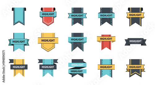 Collection of Colorful Highlight Ribbons and Banners for Design.