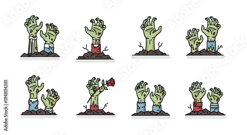 Zombie Hands Rising from the Ground Halloween Illustration.