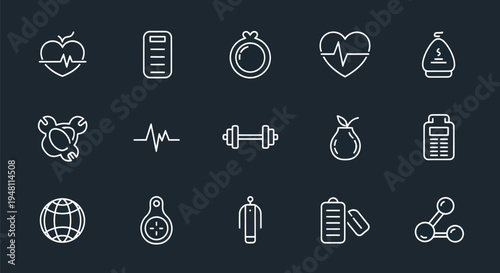 Health and wellness icons on dark background