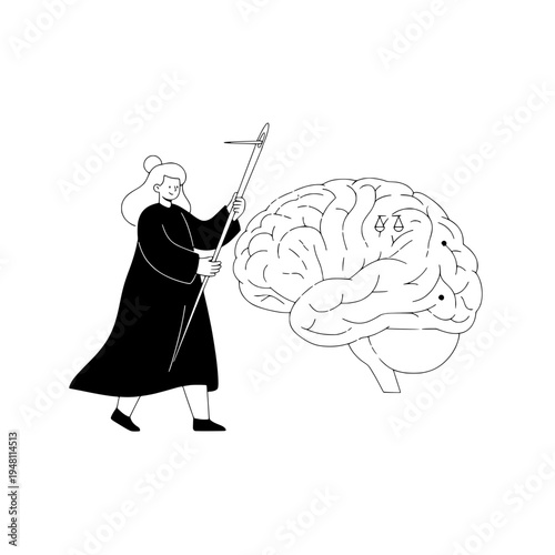 holographic brain ethics design featuring ai specialist and scales or futuristic ai ethics illustration with brain and justice scales