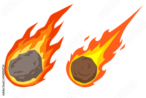 Two asteroids burning up in a fiery blaze through space