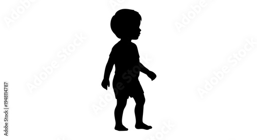 Full body silhouette of a young child walking, isolated on a white background.