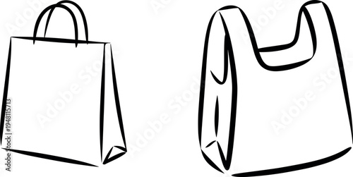 Minimalist shopping bag and tote bag flat design vector illustration isolated on white background