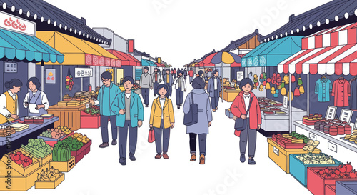 Vibrant Traditional Market Scene with People Shopping