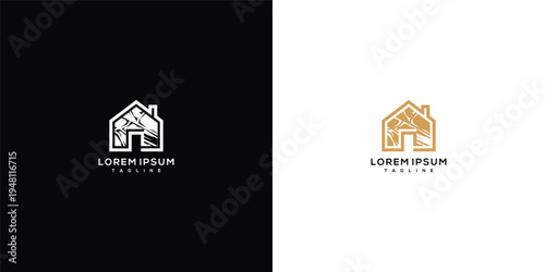 House Logo with Mountains  Real Estate  Nature Design.