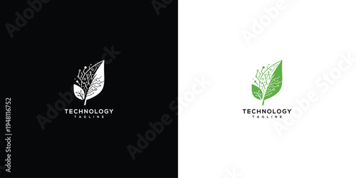 Green Technology Leaf Logo Eco-Friendly Circuit Board Design.