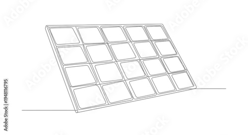Clean Energy Solar Panel Illustration - Single Line Drawing of Renewable Power