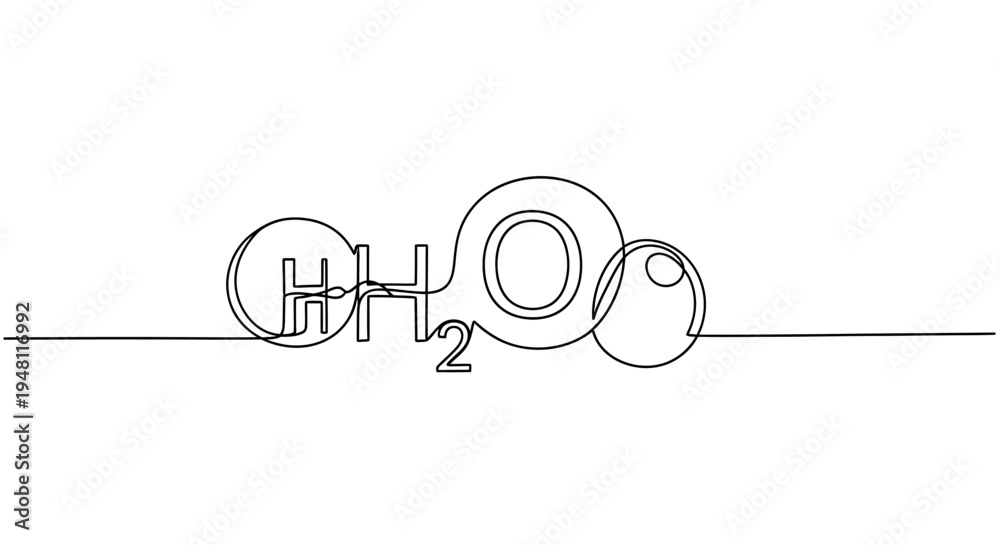 Obraz premium H2O Water Molecule Continuous Line Drawing