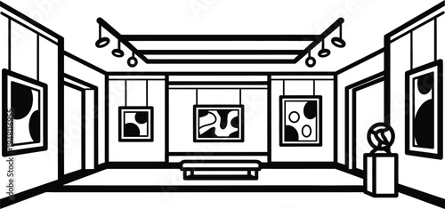 art gallery interior with paintings