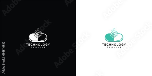 Digital Health Technology Logo Pill with Circuitry.