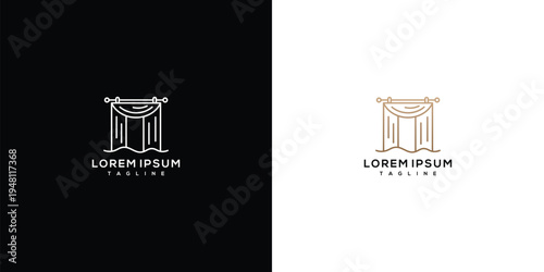 Elegant Curtain Logo Design - Luxury Drapes Window Coverings Interior Design.