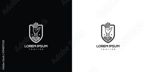 Hand Holding Crown Emblem Logo  Royal Crest Luxury Success Symbol.
