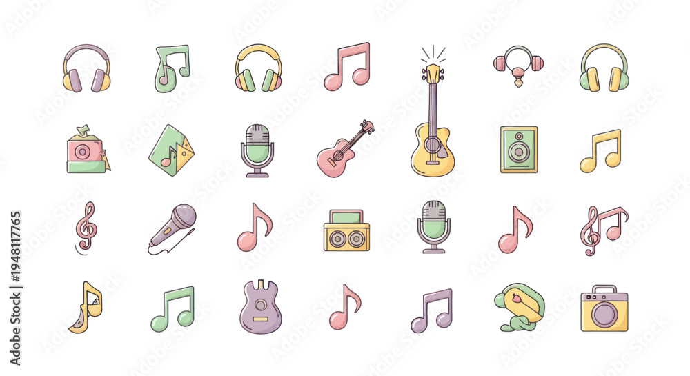 Obraz premium Music icons set instruments and symbols