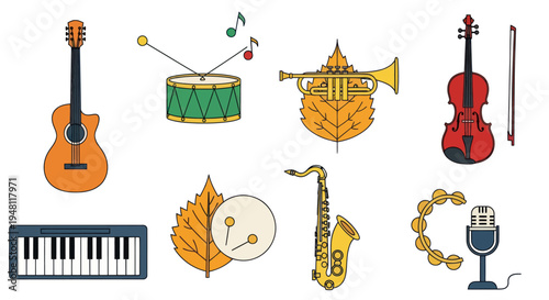 Musical instruments collection flat design