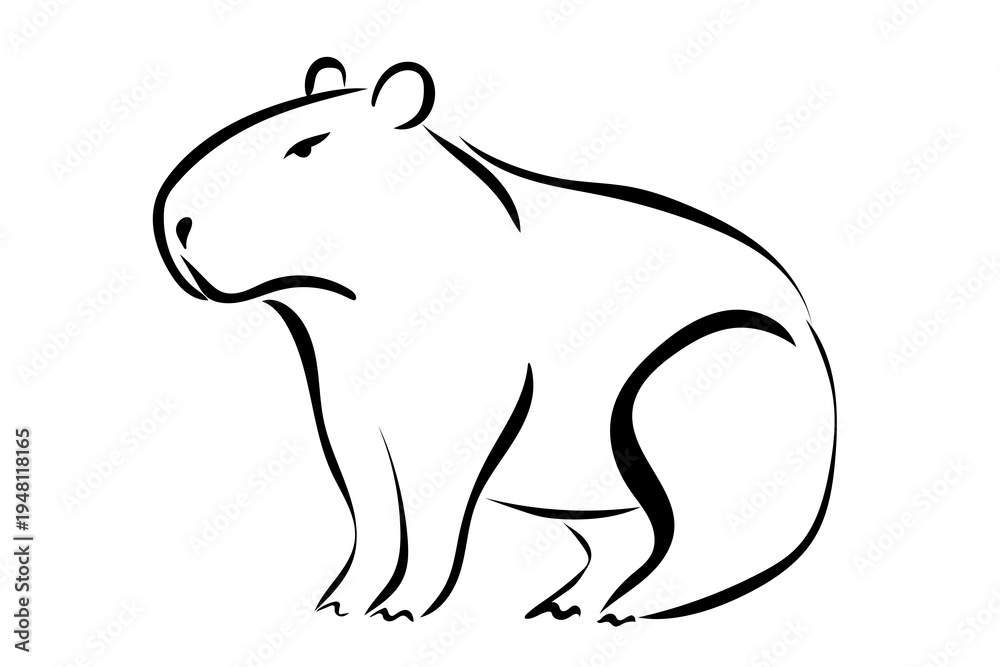 Obraz premium Ink Capibara Animal Contour. Outline Drawing of Cute Adorable Capibara Pet. Nature Wildlife, Ecology, Environment and Sustainability Theme. Funny and Kind Lovely Natural Capibara Animal Ink Stroke 