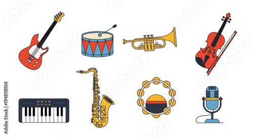 Musical instruments set on white