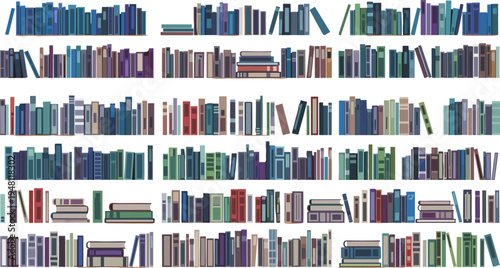 Colorful bookshelves with books of various sizes and colors library bookshelf