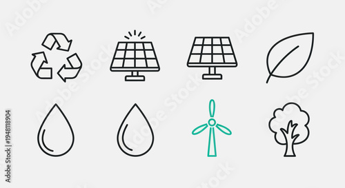 Renewable energy icons on white background
