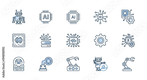 Robotics and ai icons set