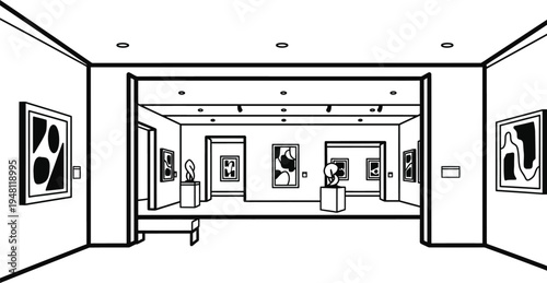 art gallery interior with paintings