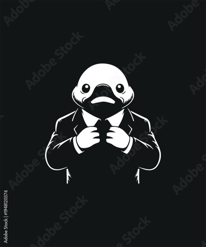 Duck Character in Suit Adjusting Jacket Cartoon Style