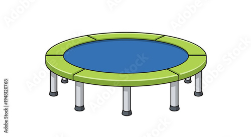 Trampoline Image, Vector Illustration, Green and Blue, Outdoor Fun, Recreation