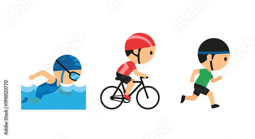 Triathlon illustration, vector style graphic for sport, fitness and healthy lifestyle.