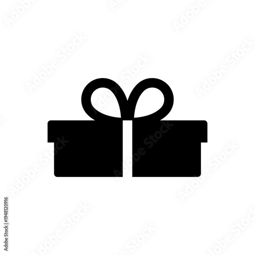 Flat gift icon. Vector gift box symbol. Short birthday present, Christmas gift icon. Black gift box icon.