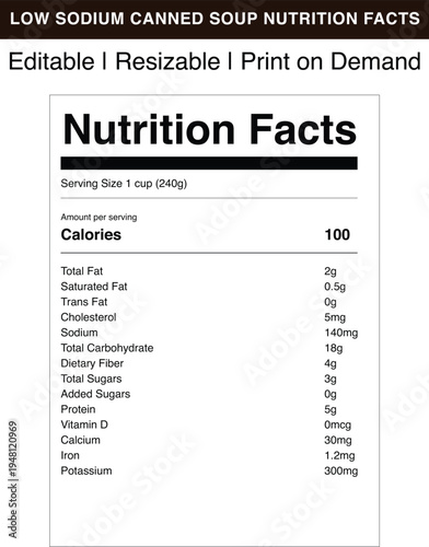 Low sodium canned soup nutrition facts label