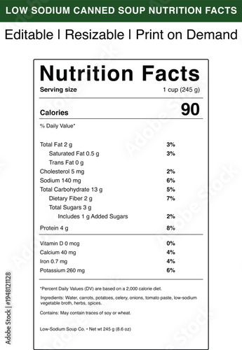 Low sodium canned soup nutrition facts label