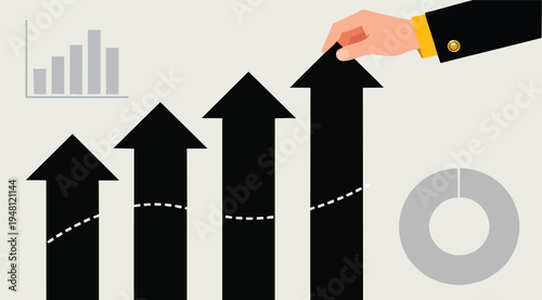 Business Growth Concept with Hand Picking Increasing Arrow and Financial Charts