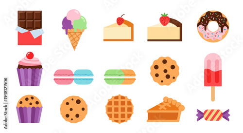Variety of desserts in a flat design style