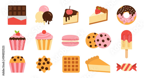 Variety of desserts in a vector illustration