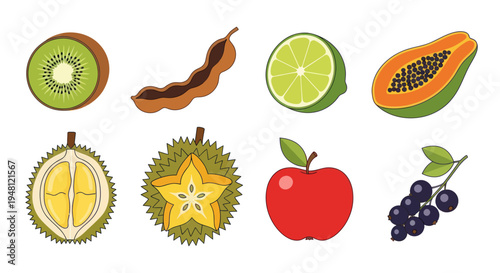 Variety of fresh fruits isolated on white