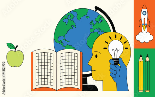 Creative Education and Global Learning Flat Vector Illustration for School Projects