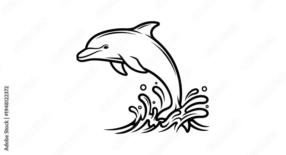 Obraz premium Dolphin Leaping Out of Water - A Black and White Illustration.