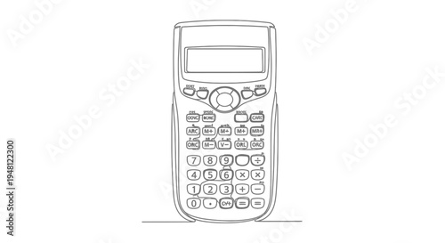 Modern Scientific Calculator Line Art Icon - Isolated on White Background